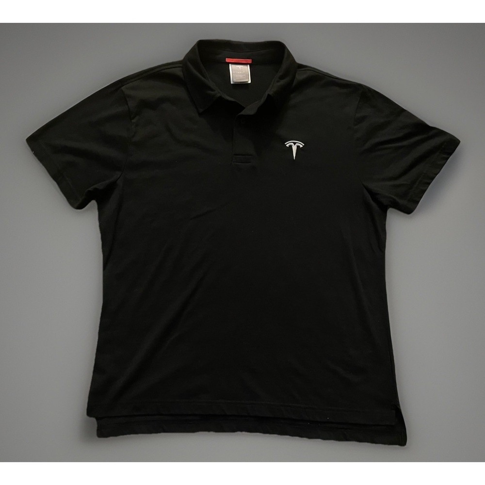 Tesla Short Sleeve Collared Golf Polo Shirt Black Embroidered Logo Large JBHS